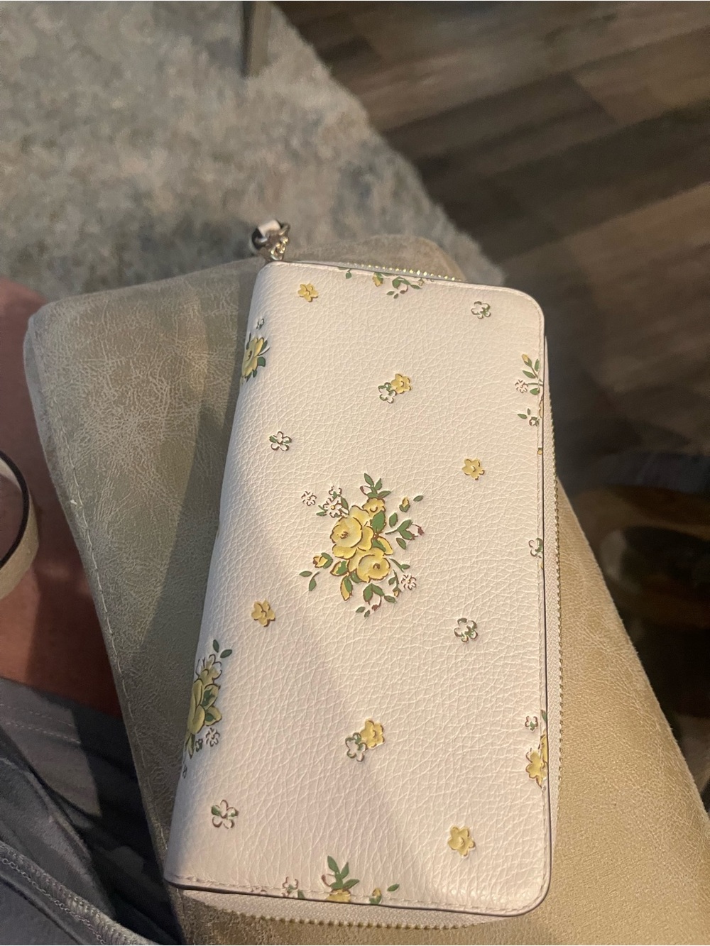 White Floral Zip Wallet - Women Bags